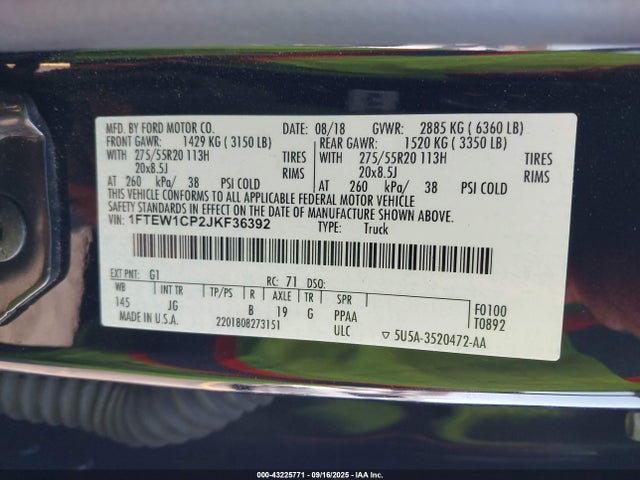 Ford 2.7l-4v 2018 1FTEW1CP2JKF36392 Image 9