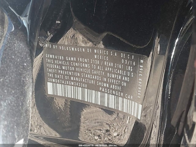 Aukcja sprzedaży 2016 Volkswagen Jetta 1.4t Se, vin: 3VWD67AJXGM343368, numer aukcji: 43225779