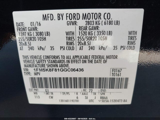 1FM5K8F81GGC06436 Ford Explorer