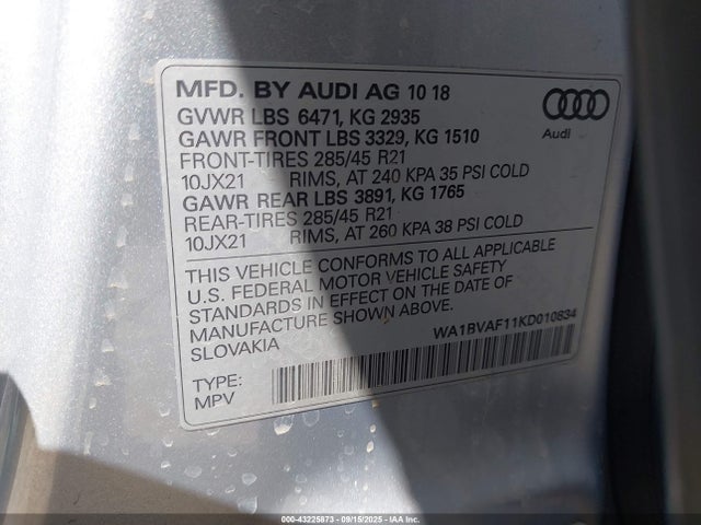 Audi 3.0t 2019 WA1BVAF11KD010834 Image 9