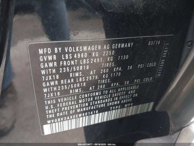 Продаж на аукціоні авто 2014 Volkswagen Tiguan Sel, vin: WVGBV3AX0EW601416, номер лоту: 43225877