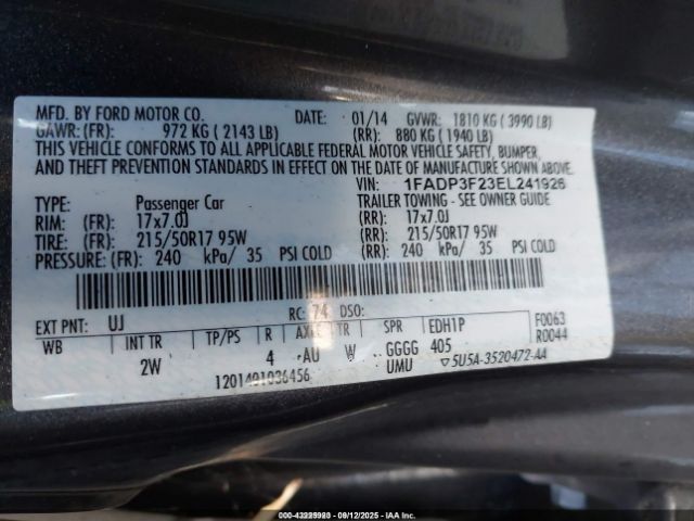 2014 FORD FOCUS 1FADP3F23EL241926 Photo 8