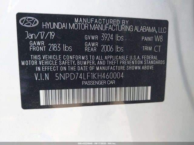 Hyundai mpi nu 2019 5NPD74LF1KH460004 Image 9
