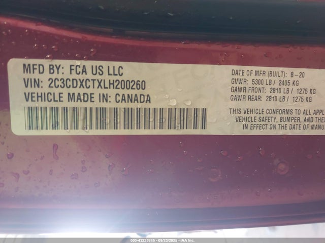 Продажа на аукционе авто 2020 Dodge Charger R/t Rwd, vin: 2C3CDXCTXLH200260, номер лота: 43225985