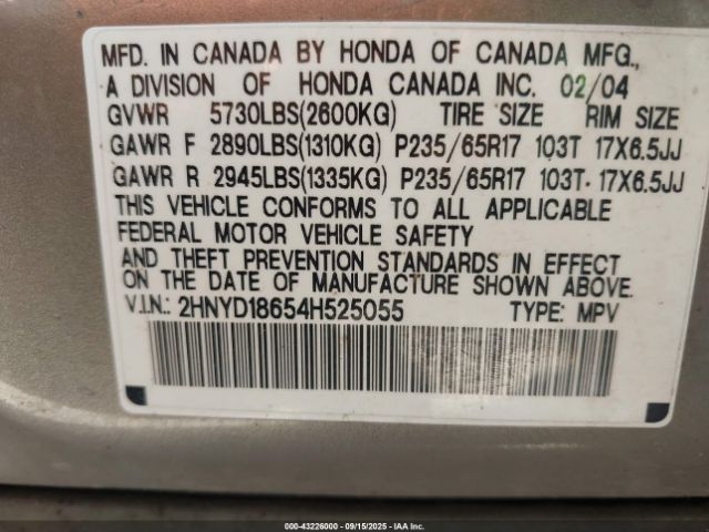 2004 ACURA MDX 2HNYD18654H525055 Photo 8