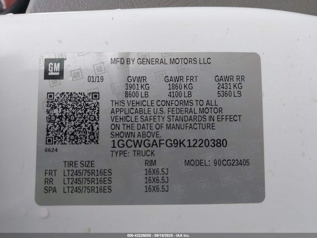 1GCWGAFG9K1220380 Chevrolet l96 - engine flexible fuel, iron