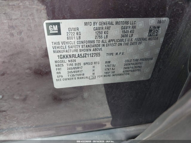 1GKKNRLA5JZ112765 GMC lcv - spark ignited direct injection, variable valve timing, dcvcp, e85 max, e0-e100, alum