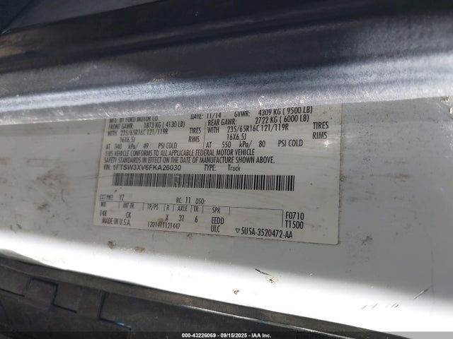 1FTSW3XV6FKA26030 Ford 2015