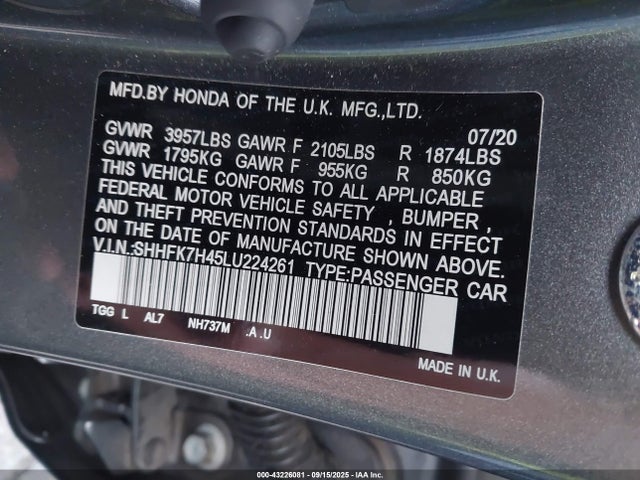 SHHFK7H45LU224261 Honda l15ba