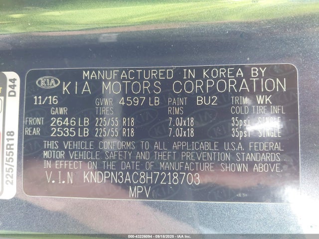 KIA gdi theta ii 2017 KNDPN3AC8H7218703 Image 9