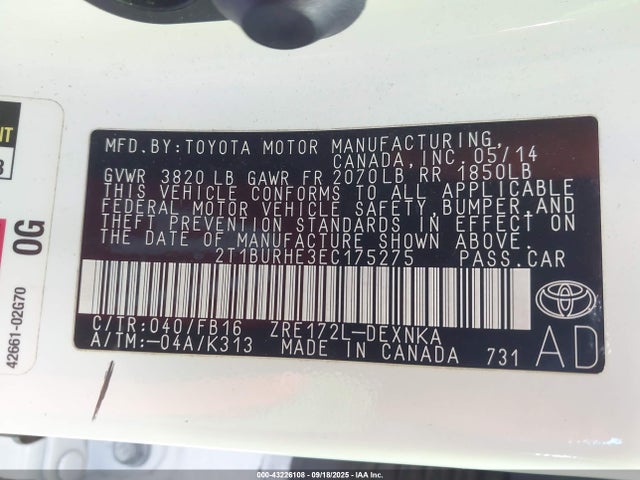Toyota Corolla Le Plus 2014 2T1BURHE3EC175275 Image 9