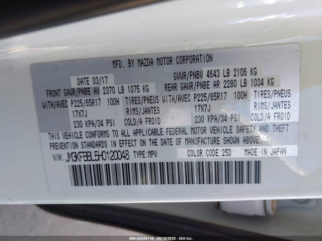 Mazda py 2017 JM3KFBBL5H0120048 Image 9
