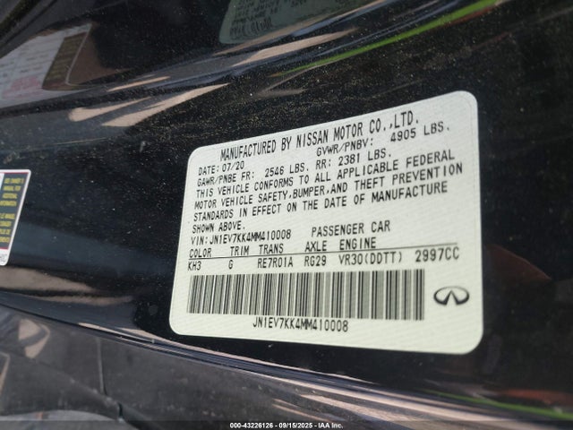 JN1EV7KK4MM410008 Infiniti 3.0l t