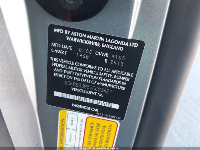 2007 ASTON MARTIN V8 VANTAGE SCFBB03B57GC03827 Photo 8