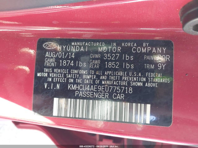 KMHCU4AE9EU775718 Hyundai dohc gdi gamma