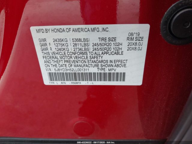 2020 ACURA MDX 5J8YD3H52LL001311 Photo 8