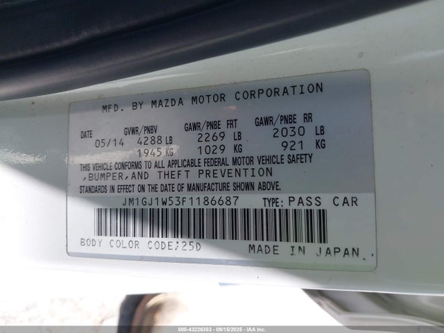 JM1GJ1W53F1186687 Mazda 2015