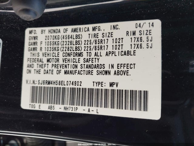 Honda k24z7 2014 5J6RM4H58EL074902 Image 9