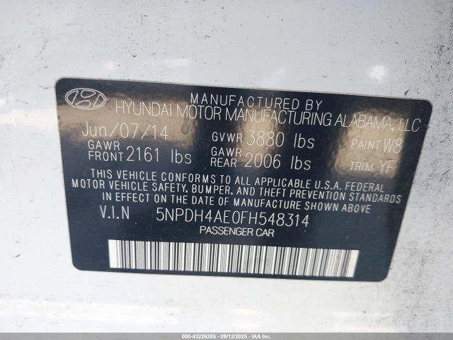 Hyundai dohc mpi nu 2015 5NPDH4AE0FH548314 Image 9