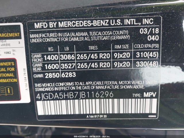 4JGDA5HB7JB116296 Mercedes-Benz m276