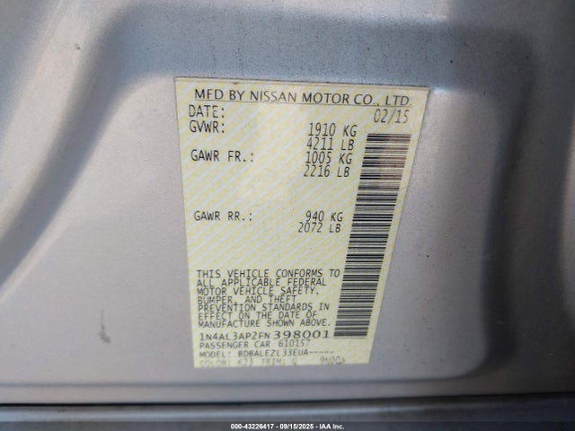 Nissan Altima 2015 1N4AL3AP2FN398001 Image 9