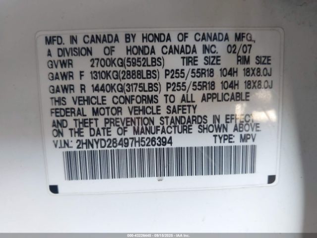 2007 ACURA MDX 2HNYD28497H526394 Photo 8