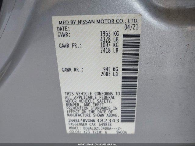 Nissan Altima 2021 1N4BL4BVXMN382343 Image 9