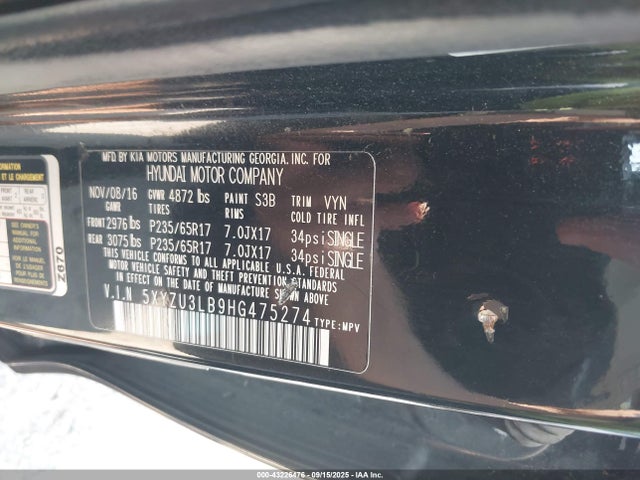 5XYZU3LB9HG475274 Hyundai gdi theta ii