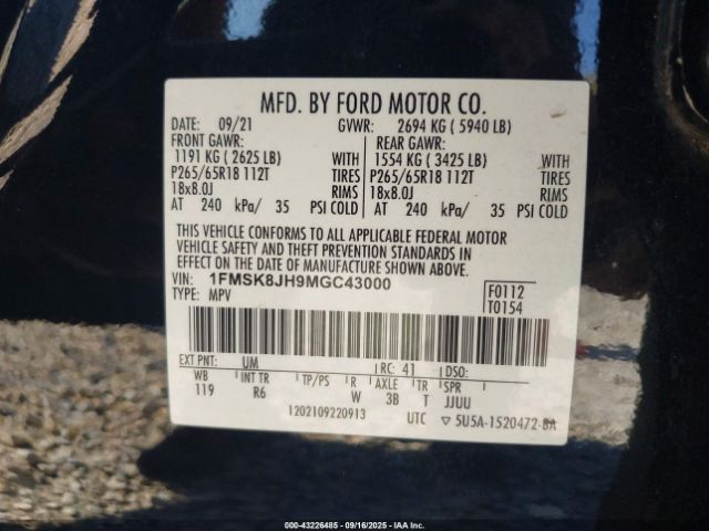2021 FORD EXPLORER 1FMSK8JH9MGC43000 Photo 8