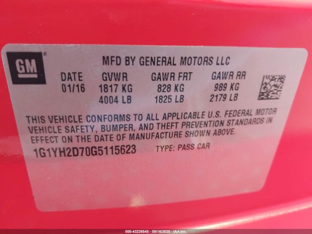 2016 CHEVROLET CORVETTE 1G1YH2D70G5115623 Photo 8