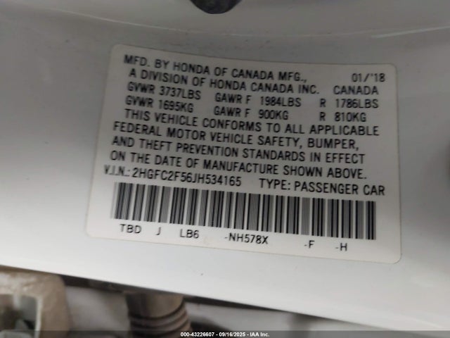 Honda k20c2 2018 2HGFC2F56JH534165 Image 9