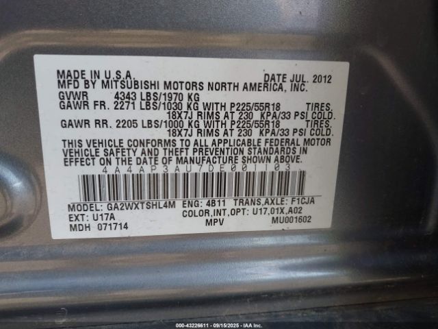 2013 MITSUBISHI OUTLANDER SPORT 4A4AP3AU7DE001103 Photo 8