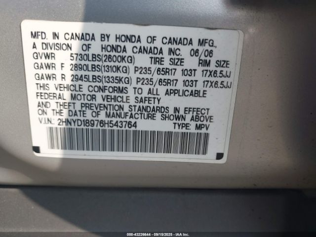 2006 ACURA MDX 2HNYD18976H543764 Photo 8