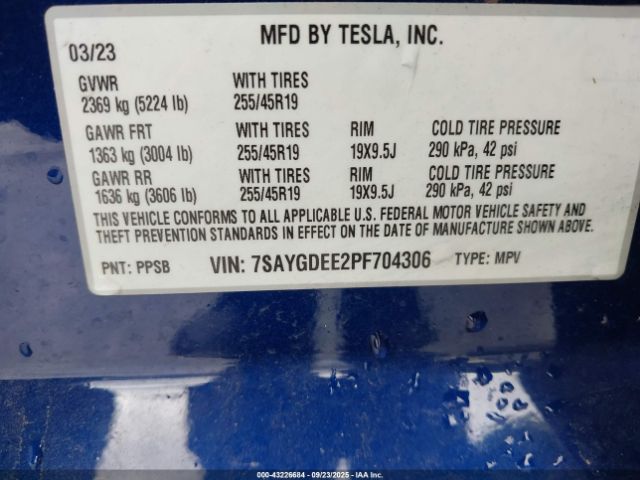 2023 TESLA MODEL Y 7SAYGDEE2PF704306 Photo 8