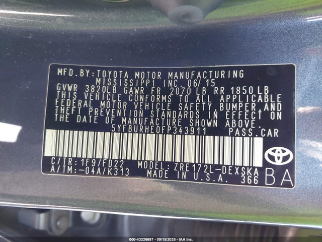 Toyota 2zr-fe 2015 5YFBURHE0FP343911 Image 9