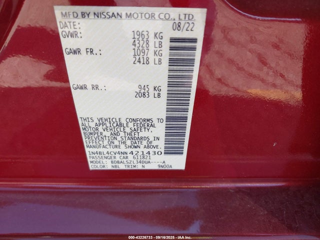 Nissan Altima 2022 1N4BL4CV4NN421430 Image 9