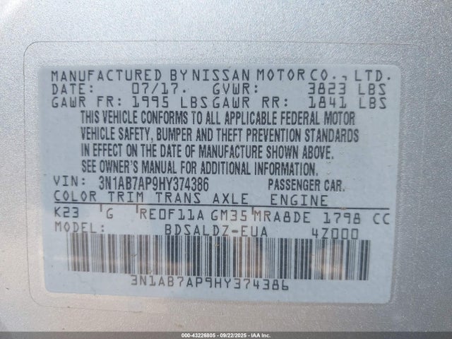 3N1AB7AP9HY374386 Nissan 2017