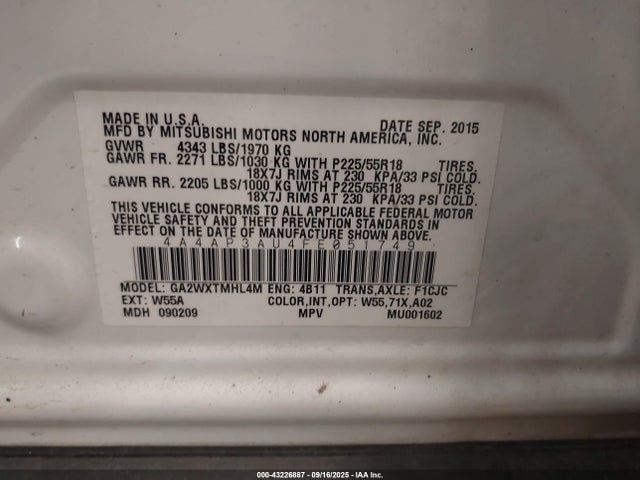 2015 MITSUBISHI OUTLANDER SPORT 4A4AP3AU4FE051749 Photo 8