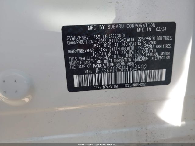 2024 SUBARU FORESTER JF2SKAGC5RH504892 Photo 8