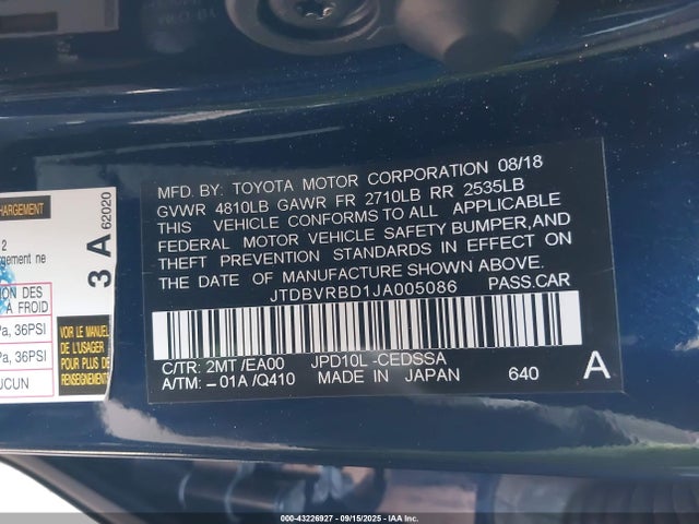 Toyota 4jm 2018 JTDBVRBD1JA005086 Image 9