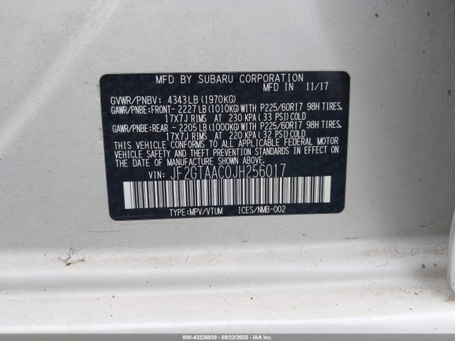 JF2GTAAC0JH256017 Subaru naturally aspirated