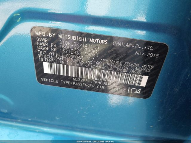 2019 MITSUBISHI MIRAGE G4 ML32F3FJ7KHF05469 Photo 8