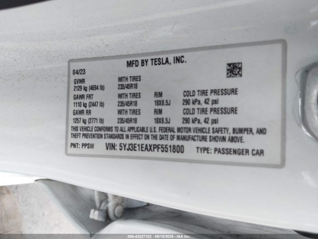 2023 TESLA MODEL 3 5YJ3E1EAXPF551800 Photo 8