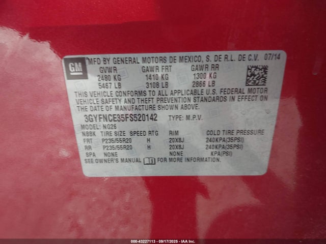 2015 CADILLAC SRX 3GYFNCE35FS520142 Photo 8