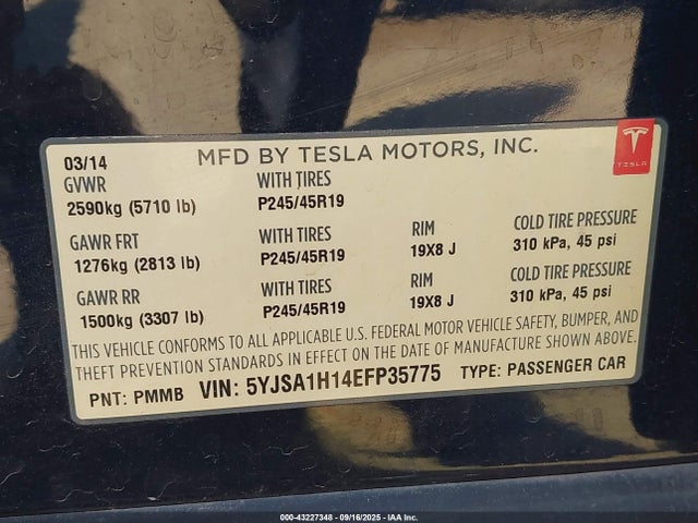 2014 TESLA MODEL S 5YJSA1H14EFP35775 Photo 8