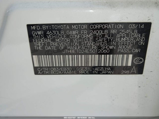 Lexus 2gr-fse 2014 JTHBE1D24E5012060 Image 9