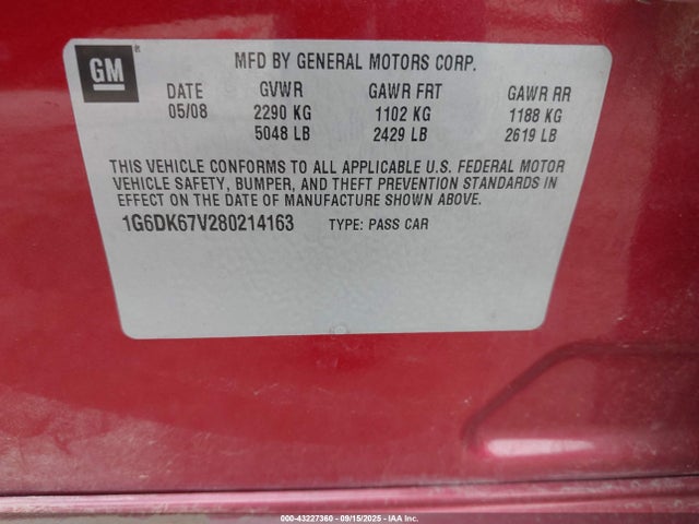 2008 CADILLAC STS 1G6DK67V280214163 Photo 8