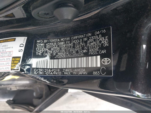 JTDZN3EU5GJ055036 Toyota 2zr-fxe, 5jm