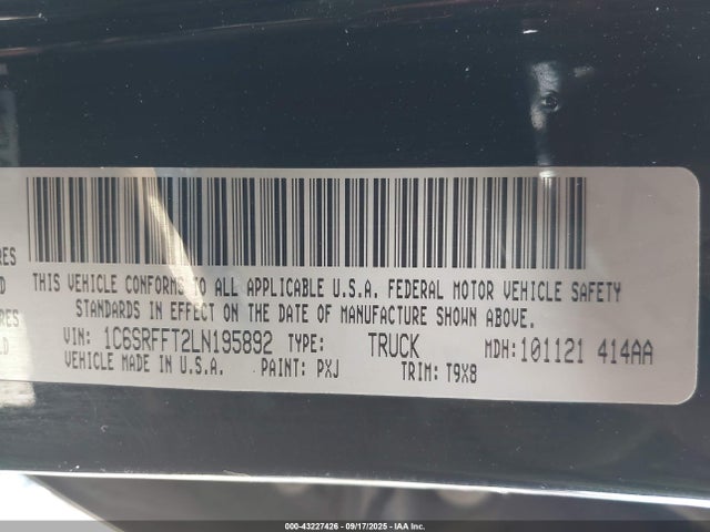 43227426 :رقم المزاد ، 1C6SRFFT2LN195892 vin ، 2020 Ram 1500 Big Horn  4x4 5'7 Box مزاد بيع