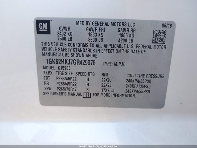 1GKS2HKJ7GR429976 GMC l86 - sidi, vvt, afm, e85 max, alum